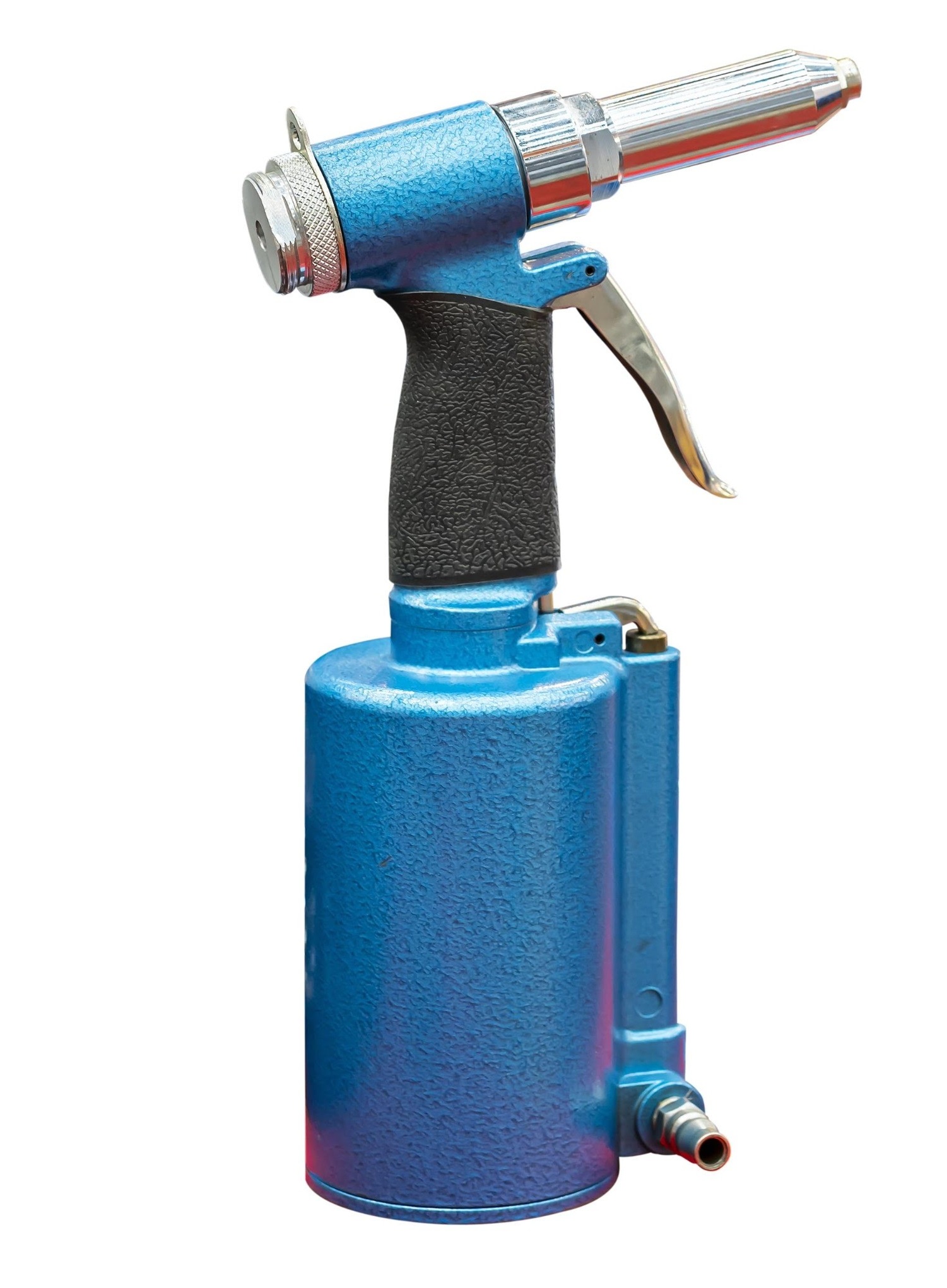 Vetoniittipyssy paineilma Lobster R1A1. Lobster R1A1 paineilmavetoniittipyssy ammattikäyttöön. Näkyvissä kevyt alumiinirunko, ergonominen hartsikahva ja kapea niittausnokkakappale.